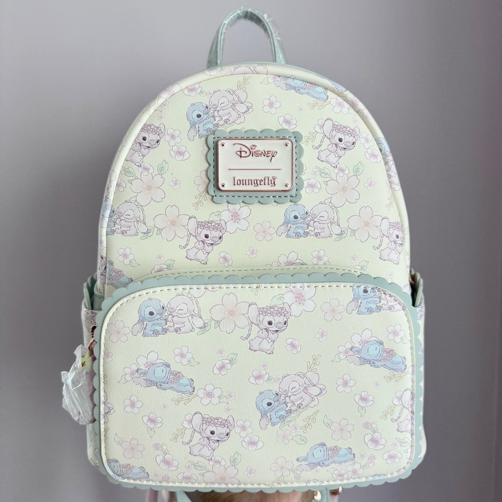 New Disney Stitch & Angel AOP Cherry Blossom Loungefly Backpack 🌸